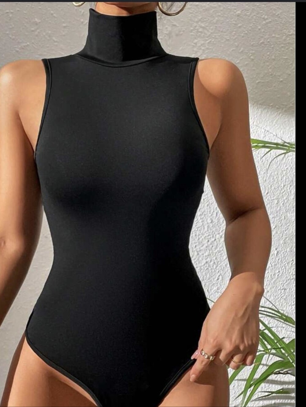 Shein Tall Neck Black Sleeveless Bodysuit - Women Tops Mockneck Sz. Tall XSmall